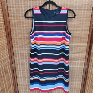 ☆ Maggy London Sleeveless Multi Color Striped Sheath Dress Size 6 Blue Red Black